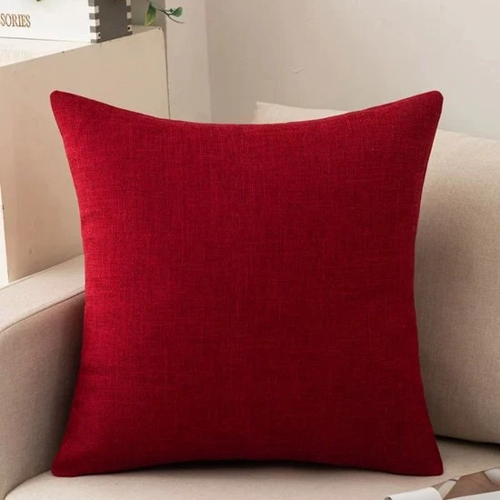 Pacco di 2 cuscini per divano, soffici cuscini in cotone e lino per divano, divano letto, salotto, casa, copri cuscini lisci (50*70cm) - Rosso Scuro
