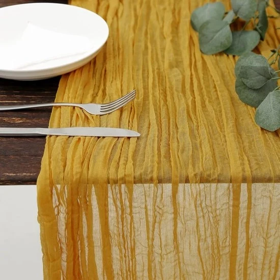 Tavolo Runner di Chiffon 90x300cm - Tavolo Coperta a Pieghettature - Stile Bohemiano per la Decorazione del Tavolo - Tavolo Coperta di Juta - Decorazione per la Casa - Adatto per Feste e Partite