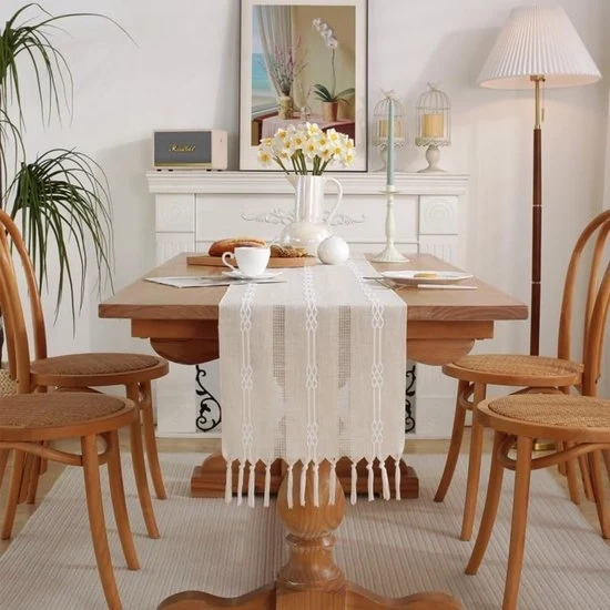 Tavolo rustico con pennelli in stile bohemiano - Decorazione da tavolo a stampe di fattoria - Tavolo rustico con bordo a punto di pennelli - Ideale per decorazioni da festa e ristorante (33x305cm)