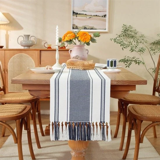 Tavolo in lino e cotone con piume - 35x200cm Tavolo coperto facile da pulire - Copertura per tavolo quotidiana - Soffice e duraturo - Lavabile - Ideale per feste in campagna, esterno, matrimoni, festività