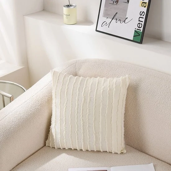 Cuscini - 2-pack - Cuscini decorativi - Cuscini quadrati a quadri con strisce - Cuscini con fiori 3D - Cuscini in stile rustico - Per divano e sala da soggiorno - 45x45cm - Bianco - strisce