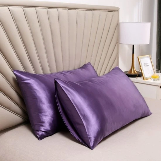 Cuscino a doppia faccia in seta - cuscino morbido e soffice - chiusura a sacco - protetto contro allergie e parassiti - protegge capelli e pelle dai rughe - 51x66cm - colore scuro viola