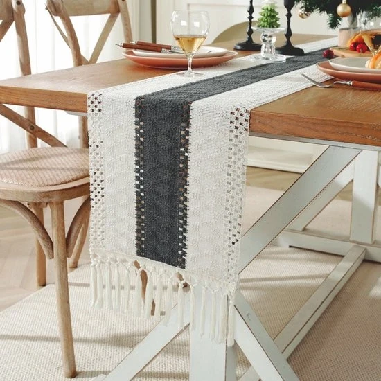 Tavolo da dessert in tessuto a due colori, 30x183cm, stile bohemiano, decorazione da cucina