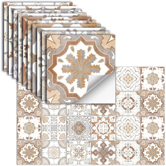 24 pezzi di adesivi per tegoli autoadesivi vinili impermeabili per decorare muri in cucina, bagno, camino e armadi. HZ-41, 10 x 10 cm