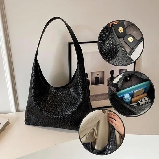 Tas da donna in tessuto intrecciato con cinturino in pelle, portamonete con manico superiore grande capacità, borsa da donna in pelle intrecciata impermeabile morbida per uscita, viaggio, lavoro.