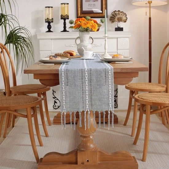 Tavolo da pranzo a strisce 33x275cm - Tavolo da pranzo bohemien rurale - Tavolo da pranzo jacquard a rilievo - Tavolo da pranzo manuale con pennelli per festa, Natale, cucina, cena, tavola da compleanno decorativa