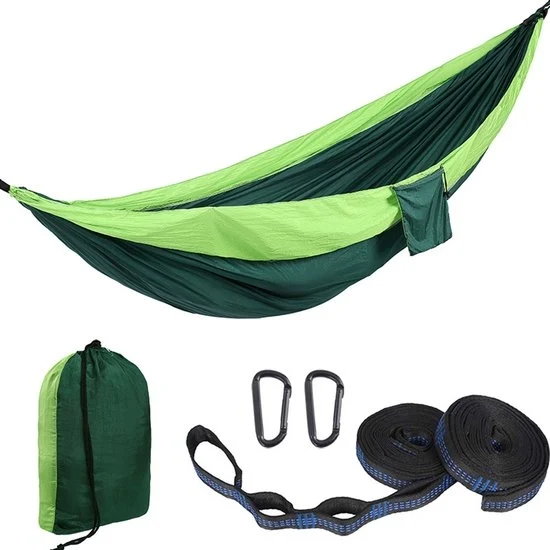 Hangmat da Campeggio - 270x140cm - Materassino Ultralight per Vacanze - Telaio in Nylon Durevole - Con Due Cinturoni da 10ft - Sedia da Giardino per Interno - Accessori da Campeggio per Esterno (Capacità 330lbs) - Verde Limone e Verde Scuro