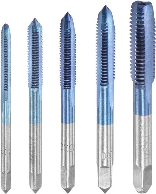 Set di Tappi a Filo Manuale - Alta Velocità Acciaio - Fili a Flusso Rettilineo - Filo Metrico - Cuscinetti a Viti - Bluaggio - 5 pezzi - Adatto per M3 M4 M5 M6 M8.