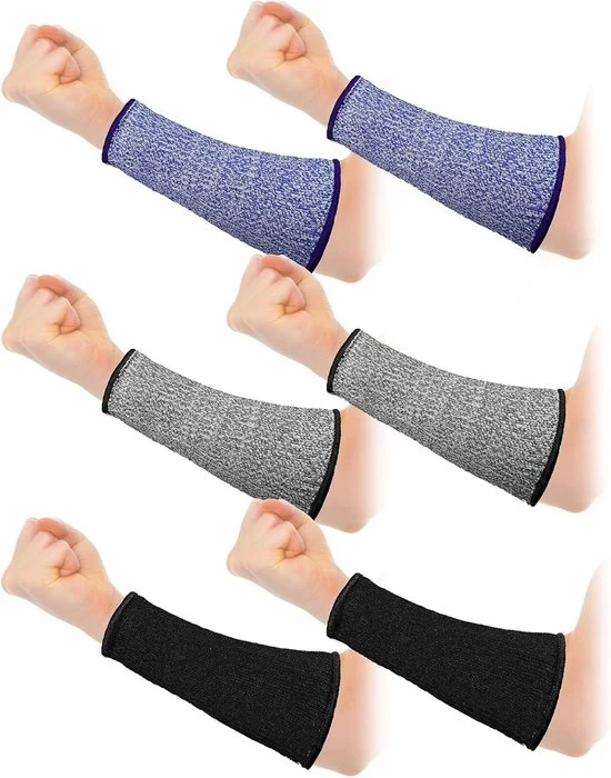 Armiurettori per pelle sottile e punti blu, guantini di protezione per braccio snodabili, livello 5 di protezione contro ustioni (20 cm) - Nero+Grigio+Blu