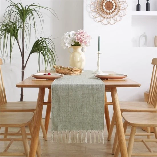Telaio per tavolo in stile rurale di juta - 33x143cm - tavolo unico di tessuto imitativo di cotone e lino - bandiera per armadio scarpe - tappeto da tavolo con pennellini - adatto per feste, matrimoni e decorazioni di scrivania