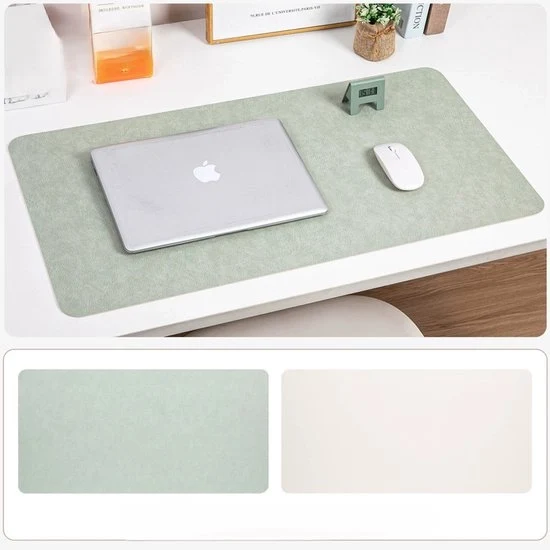 Ottomano multifunzionale in pelle per scrivania, panno per mouse in pelle, superficie per scrivere liscia, protezione antiscivolo per scrivania, gomma per tastiera laptop impermeabile e bagnata per ufficio e casa (60cm*30cm) - Verde Bianco