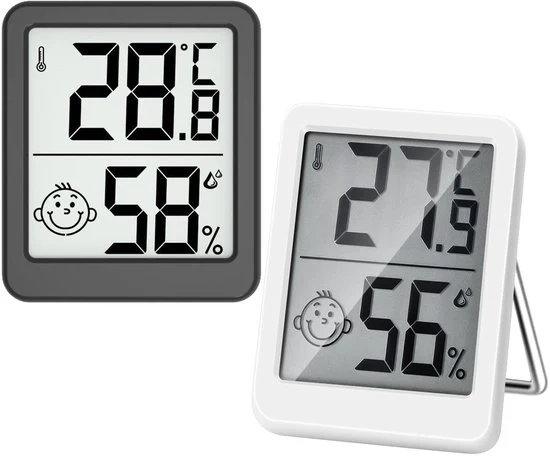 Due Mini Termometri LCD - Grande Dimensione - Termometro Idrometro Digitale LCD - Sensore di Temperatura e Umidità per Ambiente - Stazione Meteorologica - Bianco e Nero