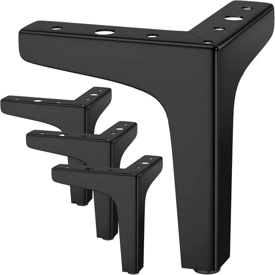 Set di 4 gambe di mobile, sostenibile fino a 600 kg, moderne gambe metalliche a forma di triangolo per tavoli, gambe a spillo per mobiletti (10 cm) - nero - 10cm