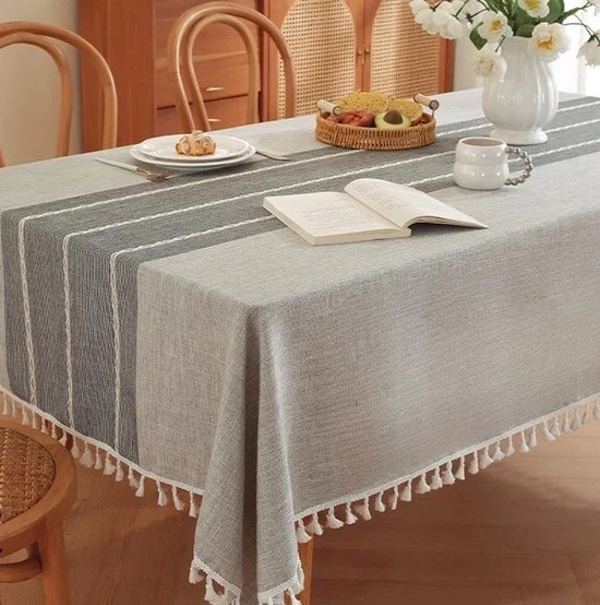 Tavolo quadrato con tovaglia di lino di cotone - Duraturo, impermeabile, morbido e inamidato tovaglia per tavolo - Con pennelli - Adatto per cucina, sala da pranzo, festa, festival, decorazione del tavolo - 140x140cm