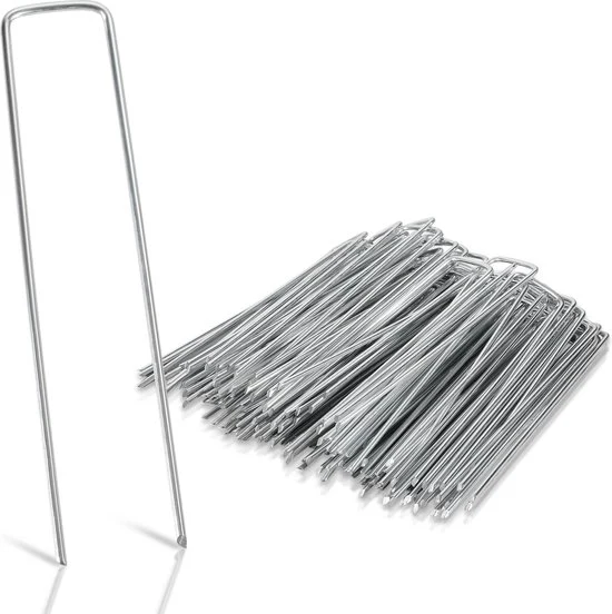 Anchore per terreno 150 pezzi - 15x2,5cm - Anker per terreno in acciaio galvanizzato - Ø2,8mm - Fitta per erbacce - per fissare il telo di copertura, il telo per giardino, la recinzione, l'erba sintetica, le pellicole - stabile a forma di U
