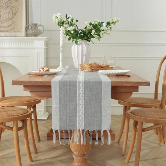 Tavolo da pranzo in tessuto con punteruoli - tovaglia da tavolo rustica - stile bohemiano tavolo da pranzo in tessuto con punteruoli - decorazione da tavolo per feste, matrimoni, ristoranti (33x240cm)