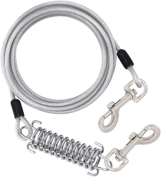 Cavo di collegamento per cani, 4/5/6/10/16/26/32FT Cavo di collegamento per cani con gancio rotativo e molla di arresto, Cavo di collegamento per cani per esterni e campeggio, per piccoli e medi animali domestici (16ft) - argento - 5m