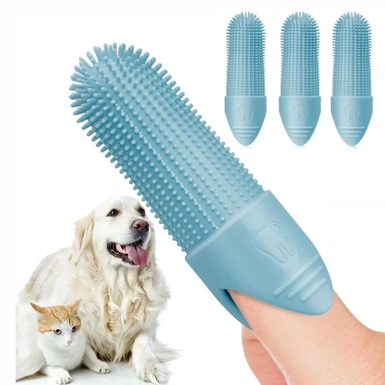 Set di spazzole per denti per cani e gatti - 4 pezzi spazzole per denti in silicone di alta qualità - Spazzole per dita - Cura dentale per cani e gatti Spazzole per dita - Pulizia 360° - Per cani e gatti - 7x2,2 cm