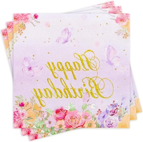 Serviette per compleanno - Serviette rosa farfalla fiori - Festa compleanno - 40 pezzi - Decorazione da tavola per compleanni femminili serviette in carta