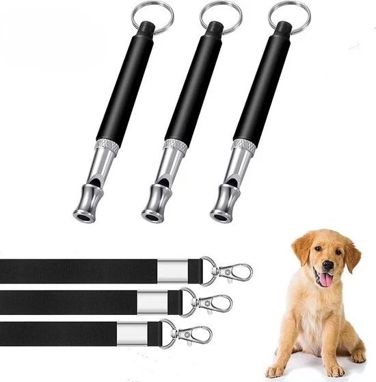Flauto per cani - Trasmettitori di comando per cani professionale, Flauto per cani 3-pack con regolazione della frequenza, con cavo, Flauto per cani per fermare il abbaiare del cane del vicino - nero