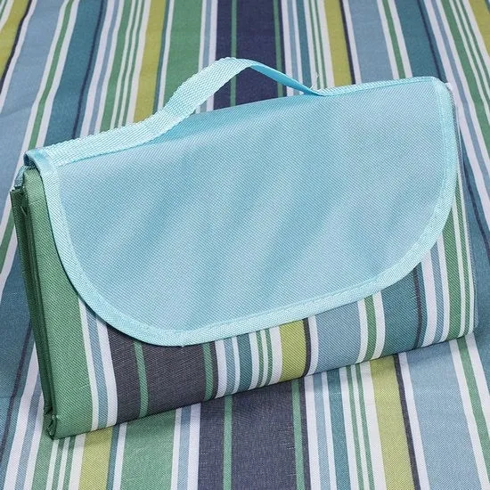 Decken per terra, coperte per picnic esterne, impermeabili, impermeabili all'acqua e al sabbia, coperte portatili pieghevoli e leggere per campeggiare in primavera e estate, spiaggia, parco (150*200cm) - Strisce blu