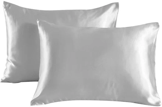 Cuscino a doppia faccia in seta - morbido e soffice come la seta - chiusura a sacco - protettivo contro allergie e parassiti - protegge capelli e pelle dai rughe - 51x91cm - Grigio chiaro