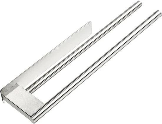 Maniglia per asciugamani per la stanza da bagno - Senza perforazione necessaria - Acciaio inossidabile 304 - Maniglia per asciugamani con doppia barra - Adesivo - Doppie braccia - Montaggio a parete - 39 x 4 x 9,3 cm