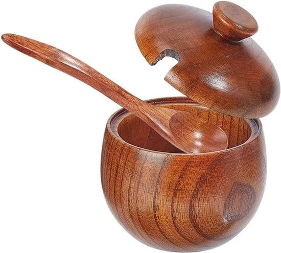 Set di conservazione del sale in legno - Conservazione delle erbe - Naturale - Forma di sella - Pepe e spezie - Accessorio da cucina - Adatto per il sale marino - Legno naturale e marrone