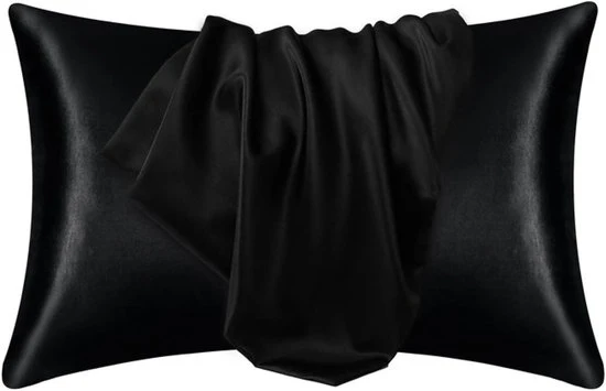 Set di cuscini in seta morbida e liscia, imitazione di seta, 2 pezzi, 51x66cm, nero