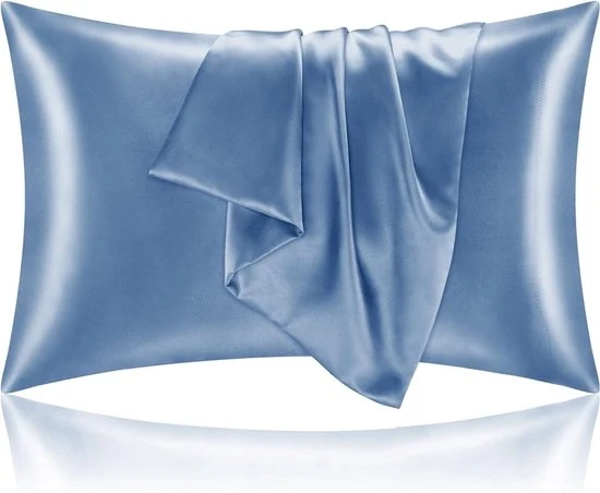 Cuscino a due facce con fodera in seta - cuscino morbido e soffice - chiusura a sacco - anti-parassiti e ipoallergenico - protegge capelli e pelle dalle rughe - 51x66cm - Blu chiaro