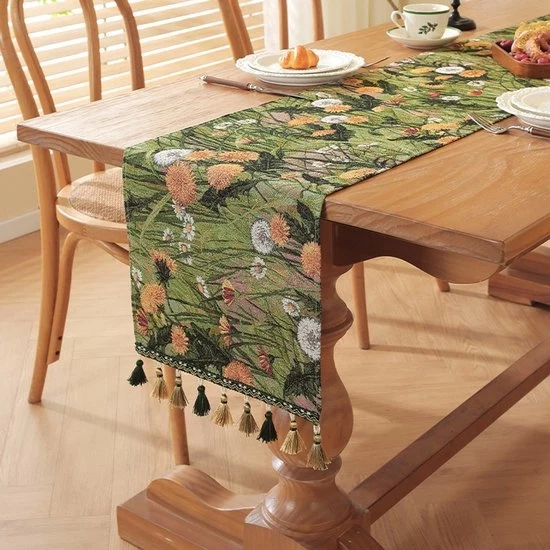 Tavolo da pranzo in jacquard di cotone e lino 30x120cm - tovaglia da tavolo in tessuto con maniglie - antiscivolo e impermeabile - adatto per decorazione di cucina e ristorante