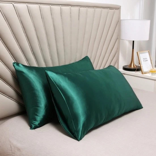 Cuscino a doppia faccia in seta - cuscino morbido e soffice - chiusura a sacco - protetto contro acari e allergie - protegge capelli e pelle dalle rughe - 51x66cm - Verde scuro