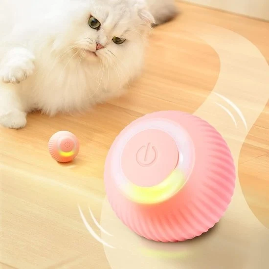 Bal da gatto intelligente - Giocattolo interattivo per gatti - Rotaia a 360° automatica per giocattolo da gatto - Bal da gatto caricato con peso - LED stimola l'istinto di caccia - Ricarica via USB - Per uso interno - Rosso - 43mm