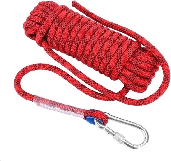 Toue di emergenza per camping 12 mm in poliestere massivo con paracord multi-strato - 10 m - con fermaglio e gancio di karabiner