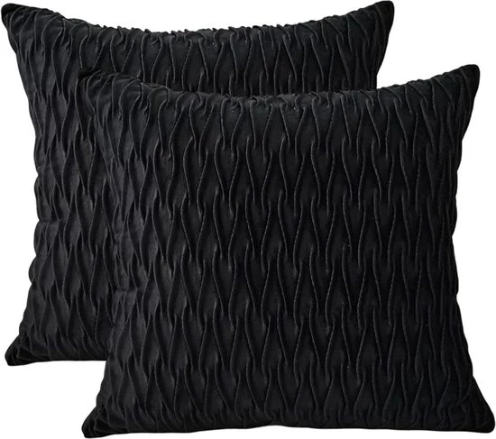 Decorativo cuscino copripiuma a strisce, cuscino copripiuma quadrato moderno con tessuto a trama per divano letto, divano, poltrona, camera da letto, soggiorno, 18x18 pollici, 2-pack - Nero - 45*45cm