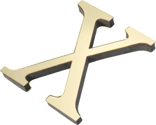 Alfabetto 3D Acrilico Specchio Adesivo per Parete, Decorazione di Casa Self-Adesiva per DIY, Lettera Decorativa, Sticker Decal per Decorazione di Casa con Luce Oro - X