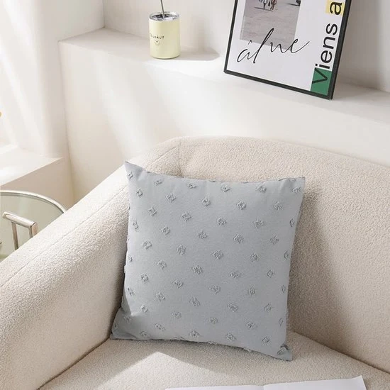 Cuscini per divano - 2-pack - Cuscini decorativi - Cuscini quadrati a righe in lino - Cuscini con fiori 3D - Cuscini in stile rustico - Per divano e salotto - 45x45cm - Grigio - Fiori 3D
