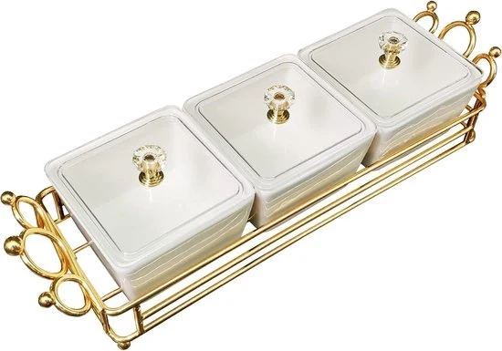 Porta cibi con tre contenitori - bianco - ceramica