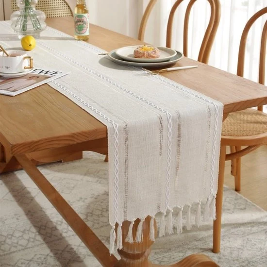 Tavolo da pranzo a quadri con strisce - Tavolo da pranzo a quadri con strisce con pennelli - Tavolo da pranzo bohemiano a quadri con strisce - Per festa, Natale, cucina, tavola da pranzo, decorazione tavola per compleanno - 33x122cm