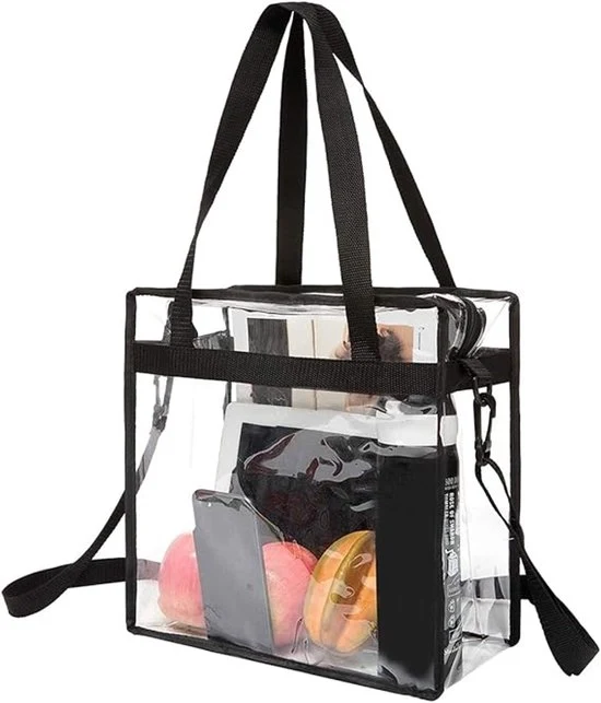 Borsa trasparente con chiusura a cerniera, borsa crossbody con cinturino regolabile, borsa trasparente per donna, borsa trasparente per palestra, borsa impermeabile per viaggio - nera