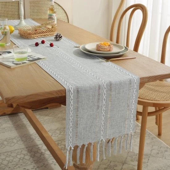Tavolo da pranzo a strisce - Tavolo da pranzo a strisce con punti decorativi - Tavolo da pranzo bohemiano in tessuto a strisce - Dimensioni 33x92cm