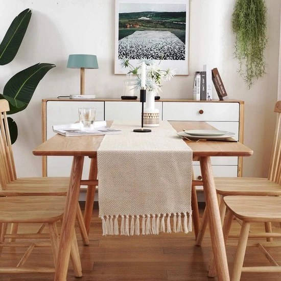 Tavolo da pranzo in lino ruvido con spazzole - 33x275cm - Lino rustico giunto - Stile rurale tavolo da pranzo decorativo - Adatto per uso interno ed esterno - Dimensioni: 33x275cm