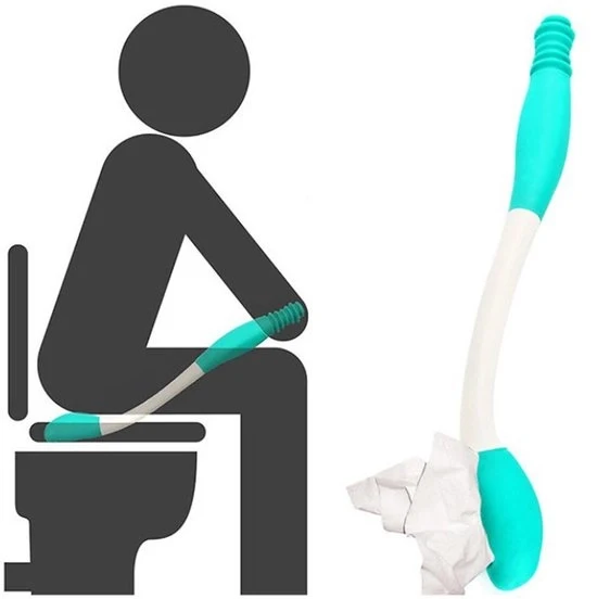 Strumento per la toilette - Manico Lungo - Asciugatura Indipendente - Comfort Autonomo - 38 cm di Lunghezza - Bianco Verde