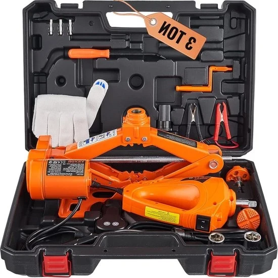 Schiacciastruttura elettrica 3 ton - Con chiave a molla - Cassetto di attrezzi con maniglione - Adatto per auto, SUV, sedan - 130-370 mm / 170-420 mm Schiacciastruttura per auto