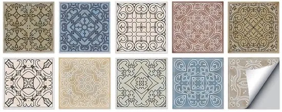 Set di 10 adesivi per piastrelle autoadesivi 10 x 10 cm decorazione per piastrelle per parete adesivi per casa, idonei per bagno, resistenti all'olio, pvc impermeabili, decorazione per parete, adatti per soggiorno, cucina, bagno.