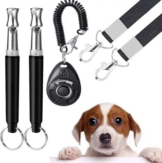 Flauto per cani - Flauto professionale per addestramento, 1 clicker + 2 flauti con regolazione della frequenza, con corda, Flauto per cani per eliminare il rumore dei cani dei vicini - nero