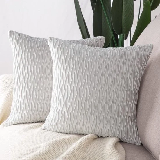 Decorativo cuscino copripiuma a strisce, copripiuma quadrata morbida in tessuto per divano letto, divano, poltrona, camera da letto, soggiorno, 18x18 pollici, 2 pezzi - Grigio chiaro - 45*45cm