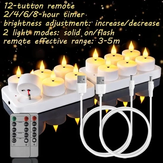 12 luce da tavolo ricaricabili con stazione di ricarica e timer - luce da tavolo led - candele fumanti a distanza con timer - ideale per l'uso domestico - Halloween - Ognissanti - Natale - decorazione di festa