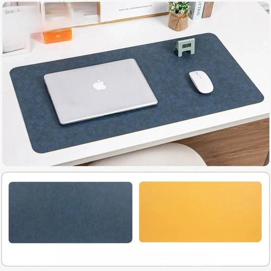 Bureaustoel onderlegger multifunzionale in pelle, mousepad in pelle, tavolo per la scrittura liscio, protezione antislip per il tavolo, copri tastiera laptop impermeabile a doppia faccia per ufficio e casa (90cm*45cm) - blu giallo