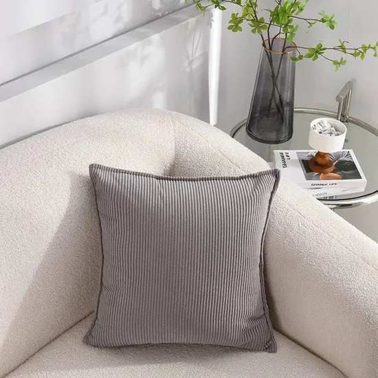Set da 2 pezzi di coprifuoco a corduroy morbido - coprifuoco a quadri a strisce - coprifuoco decorativo - per divano, auto, terrazza, camera da letto, salone - 45x45cm - Grigio